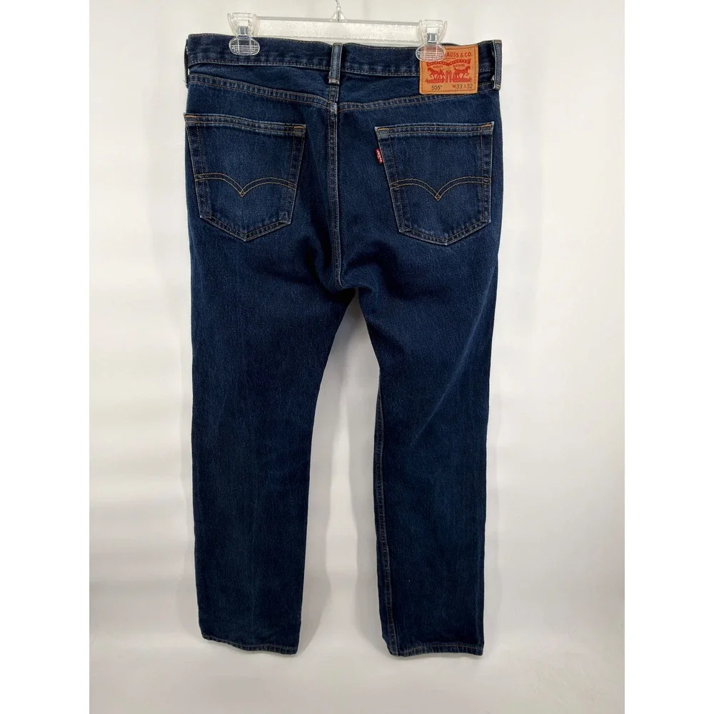 Levis 505 Regular Fit Straight Leg Jeans Mens 33x32 Dark Wash Blue Zip Fly‎ 0216